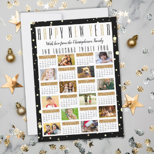 Cartes Pour Fêtes Annuelles Calendrier moderne 2024 Black Gold 12 Photo Collag