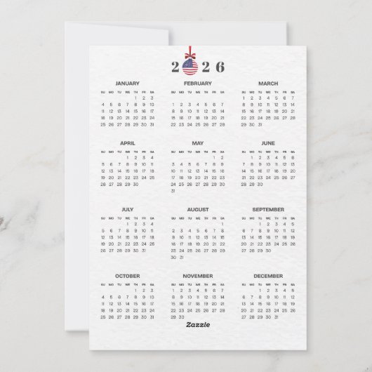 Cartes Pour Fêtes Annuelles Calendrier Noël Patriotique Bow America Drapeau 20 (Dos)