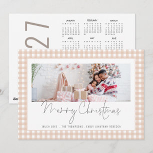 Cartes Pour Fêtes Annuelles Calendrier Photo 2027 crème Gingham Joyeux Noël
