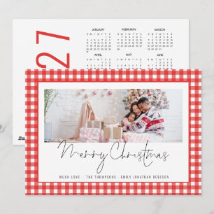 Cartes Pour Fêtes Annuelles Calendrier Photo 2027 Rouge Gingham Joyeux Noël