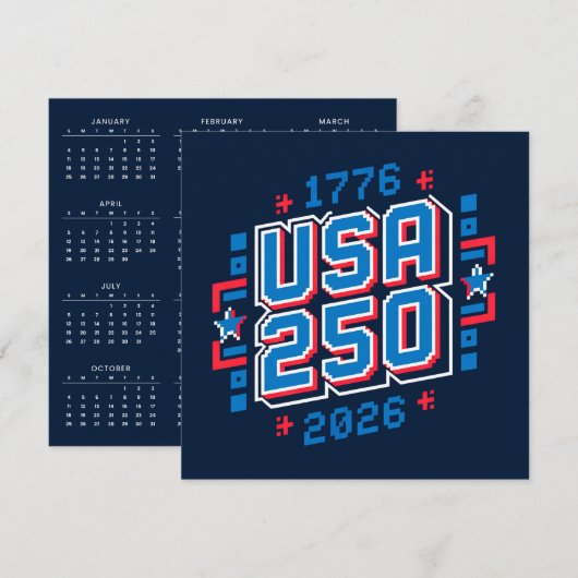 Cartes Pour Fêtes Annuelles Calendrier USA 250 – 1776 à 2026 Pixel Art (Devant / Derrière)