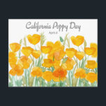 Cartes Pour Fêtes Annuelles California Poppy Day April 6 Watercolor Wildflower<br><div class="desc">Say hello on California Poppy Day with this card featuring bright cheerful orange poppy flowers painted with watercolor. This day was dedicated to honor this lovely flower in 2010 to help people learn about native plants and protect them.</div>