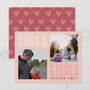 Cartes Pour Fêtes Annuelles Câlins et bisous rose rouge 2 Photo de famille Sai