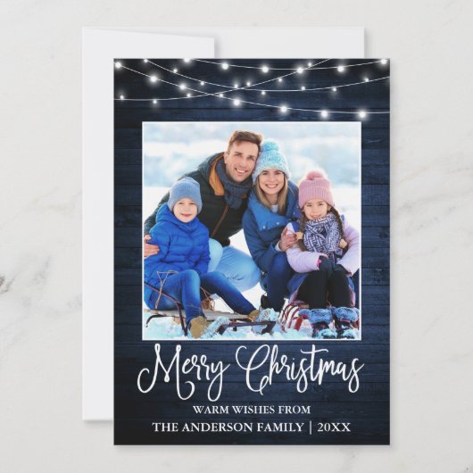 Cartes Pour Fêtes Annuelles Calliage amusant Noël Bleu Bois Lumière Photo (Devant)