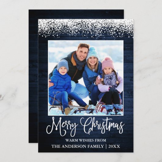 Cartes Pour Fêtes Annuelles Calliage amusant Noël Neige Tachée Bleu Bois (Devant / Derrière)