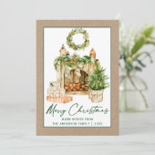 Cartes Pour Fêtes Annuelles Calliage Vert encre Aquarelle Noël Kraft (Debout devant)