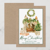 Cartes Pour Fêtes Annuelles Calliage Vert encre Aquarelle Noël Kraft (Devant / Derrière)