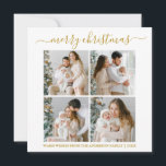 Cartes Pour Fêtes Annuelles Calligraphie 4 Photo Joyeux Carré d'or de Noël<br><div class="desc">Calligraphie moderne tendance Script 4 Photo Famille Photo Collage Joyeux Noël Carré Carte de vacances - Gold Texte</div>