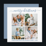 Cartes Pour Fêtes Annuelles Calligraphie 4 Photo Noël Dusty Carré bleu<br><div class="desc">Calligraphie moderne tendance Script 4 Photo Famille Photo Collage Joyeux Noël Carré Carte de vacances - Dusty Blue</div>