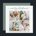 Cartes Pour Fêtes Annuelles Calligraphie 4 Photo Noël Sage Vert Carré<br><div class="desc">Calligraphie moderne tendance Script 4 Photo Famille Photo Collage Joyeux Noël Carré Carte de vacances - Sage Green</div>