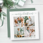 Cartes Pour Fêtes Annuelles Calligraphie 4 Photo Noël Sage Vert Carré<br><div class="desc">Calligraphie moderne tendance Script 4 Photo Famille Photo Collage Joyeux Noël Carré Carte de vacances - Sage Green</div>