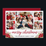 Cartes Pour Fêtes Annuelles Calligraphie 5 Photo Famille Noël Poinsettia<br><div class="desc">Calligraphie moderne Script 5 Photo Famille Photo Collage Joyeux Noël Carte inclut Aquarelle Poinsettia Floral - Script rouge</div>
