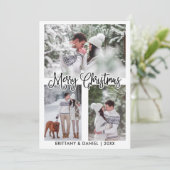 Cartes Pour Fêtes Annuelles Calligraphie amusante 3 Photo Couple Noël (Debout devant)