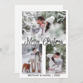 Cartes Pour Fêtes Annuelles Calligraphie amusante 3 Photo Couple Noël (Devant / Derrière)