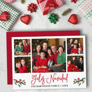 Cartes Pour Fêtes Annuelles Calligraphie amusante 5 Photo Rouge Feliz Navidad