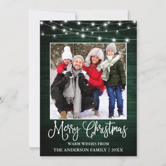 Cartes Pour Fêtes Annuelles Calligraphie amusante Noël Vert Lumière en Bois Ph (Devant)