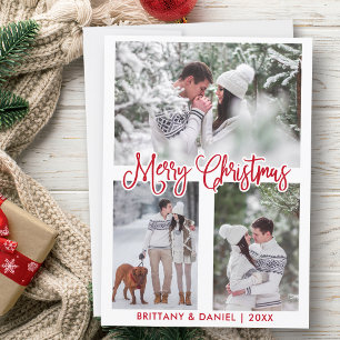 Cartes Pour Fêtes Annuelles Calligraphie amusante Rouge 3 Photo Couple Noël