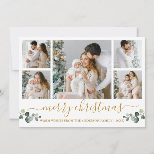 Cartes Pour Fêtes Annuelles Calligraphie Aquarelle Eucalyptus Or Noël (Devant)