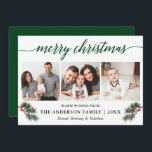 Cartes Pour Fêtes Annuelles Calligraphie Aquarelle Pines Baies 3 Photo<br><div class="desc">Script de calligraphie moderne. Elégante Winter Floral 3 Photo Joyeux Noël Card inclut de belles Pins Aquarellés aux Baies et ruban de Red Holly. Retour vert.</div>