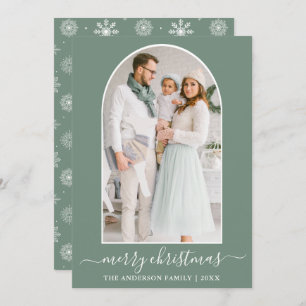 Cartes Pour Fêtes Annuelles Calligraphie Arche Snowflakes Sage Green