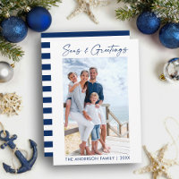 Calligraphie bleue Mer d'encre et salutations rayé