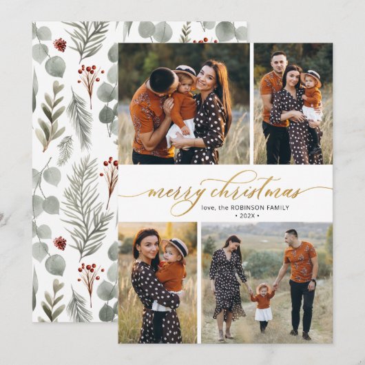 Cartes Pour Fêtes Annuelles Calligraphie botanique 4 Noël multiphoto (Devant / Derrière)
