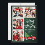 Cartes Pour Fêtes Annuelles Calligraphie Camion de Noël Bois vert 4 Photo<br><div class="desc">Joyeux Noël 4 Photo Carte de vacances - Aquarelle Vintage Camion rouge avec arbre de Noël - Russe Pays Vert Bois</div>