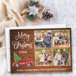 Cartes Pour Fêtes Annuelles Calligraphie Camion Vintage Noël 4 Photo Bois<br><div class="desc">Script de calligraphie moderne Joyeux Noël 4 Photo Carte de vacances - Aquarelle Vintage Camion rouge avec arbre de Noël - Russe Pays Bois</div>
