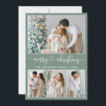 Cartes Pour Fêtes Annuelles Calligraphie Coeur 4 Photo Christmas Sage Green<br><div class="desc">Calligraphie moderne Script cardiaque 4 Photo Famille Photo Collage Joyeux Noël Carte de vacances - Sage Arrière - plan Vert</div>