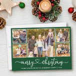 Cartes Pour Fêtes Annuelles Calligraphie Coeur 5 Photo Joyeux Noël Vert<br><div class="desc">Calligraphie moderne Script cardiaque 5 Photo Famille Photo Collage Joyeux Carte de Noël - Vert</div>