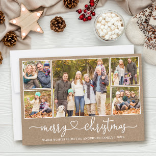 Cartes Pour Fêtes Annuelles Calligraphie Coeur 5 Photo Kraft Joyeux Noël