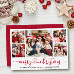 Cartes Pour Fêtes Annuelles Calligraphie Coeur 5 Photo Noël Rouge<br><div class="desc">Calligraphie moderne Script cardiaque 5 Photo Famille Photo Collage Joyeux Carte de Noël - Script rouge</div>