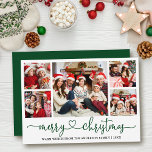Cartes Pour Fêtes Annuelles Calligraphie Coeur 5 Photo Vert Noël<br><div class="desc">Calligraphie moderne Script cardiaque 5 Photo Famille Photo Collage Joyeux Carte de Noël - Script vert</div>