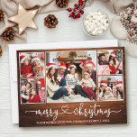Cartes Pour Fêtes Annuelles Calligraphie Coeur Bois 5 Photo Noël<br><div class="desc">Calligraphie moderne Script cardiaque 5 Photo Famille Photo Collage Joyeux Noël Carte - Rustique Pays Bois Imprimer</div>