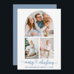 Cartes Pour Fêtes Annuelles Calligraphie Coeur Dusty Bleu Arc Photo Noël<br><div class="desc">Calligraphie moderne Script Coeur Joyeux Noël 3 Photo Arch Carte de vacances - Dusty Blue</div>