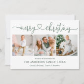 Cartes Pour Fêtes Annuelles Calligraphie Coeur Noël 3 Photo Sage Vert (Devant)