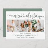 Cartes Pour Fêtes Annuelles Calligraphie Coeur Noël 3 Photo Sage Vert (Devant / Derrière)