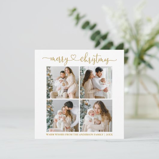 Cartes Pour Fêtes Annuelles Calligraphie Coeur Noël 4 Photo Carré or (Debout devant)