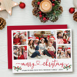 Cartes Pour Fêtes Annuelles Calligraphie Coeur Noël Holly 5 Photo Rouge<br><div class="desc">Calligraphie moderne Script cardiaque Joyeux Noël 5 Photo Carte de vacances inclut Aquarelle Rouge Holly Berries - Script rouge</div>