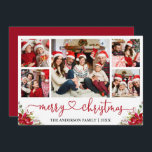 Cartes Pour Fêtes Annuelles Calligraphie Coeur Noël Poinsettia 5 Photo<br><div class="desc">Calligraphie moderne Script coeur Joyeux Noël 5 Photo Carte de vacances inclut Aquarelle Rouge Poinsettia Floral - Script rouge</div>
