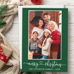 Cartes Pour Fêtes Annuelles Calligraphie Cœur Photo Joyeux Noël Vert