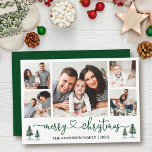 Cartes Pour Fêtes Annuelles Calligraphie Coeur Pins de Noël 5 Photo Vert<br><div class="desc">Calligraphie moderne Script cardiaque Joyeux Noël 5 Photo Carte de vacances inclut Aquarelle Pins verts - Script vert</div>