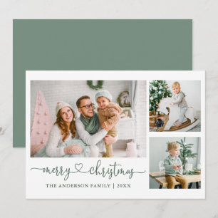 Cartes Pour Fêtes Annuelles Calligraphie Coeur Sage Vert Noël 3 Photo