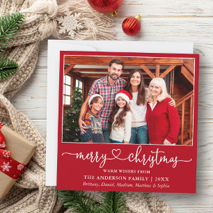 Cartes Pour Fêtes Annuelles Calligraphie Coeur Script Carré de Noël Rouge