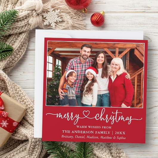 Cartes Pour Fêtes Annuelles Calligraphie Coeur Script Carré de Noël Rouge