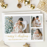 Cartes Pour Fêtes Annuelles Calligraphie Coeur Script Christmas Gold 3 Photo<br><div class="desc">Calligraphie moderne Script coeur Joyeux Noël 3 Photo Carte de vacances - Gold Texte</div>