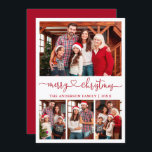Cartes Pour Fêtes Annuelles Calligraphie Coeur Script Noël 4 Photo Rouge<br><div class="desc">Calligraphie moderne Script Coeur Joyeux Noël 4 Photo Carte de vacances - Rouge</div>