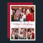 Cartes Pour Fêtes Annuelles Calligraphie Coeur Script Noël 4 Photo Rouge<br><div class="desc">Calligraphie moderne Script Coeur Joyeux Noël 4 Photo Carte de vacances - Rouge</div>