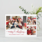 Cartes Pour Fêtes Annuelles Calligraphie Coeur Script Noël Rouge 3 Photo (Debout devant)