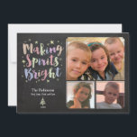 Cartes Pour Fêtes Annuelles Calligraphie colorée Chalkboard Holiday 3-Photo<br><div class="desc">Rendre les esprits brillants ! Personnalisez ce carte photo de vacances amusant et fantaisiste avec vos photos et noms de famille. 

Crédit photo : diggerdanno</div>